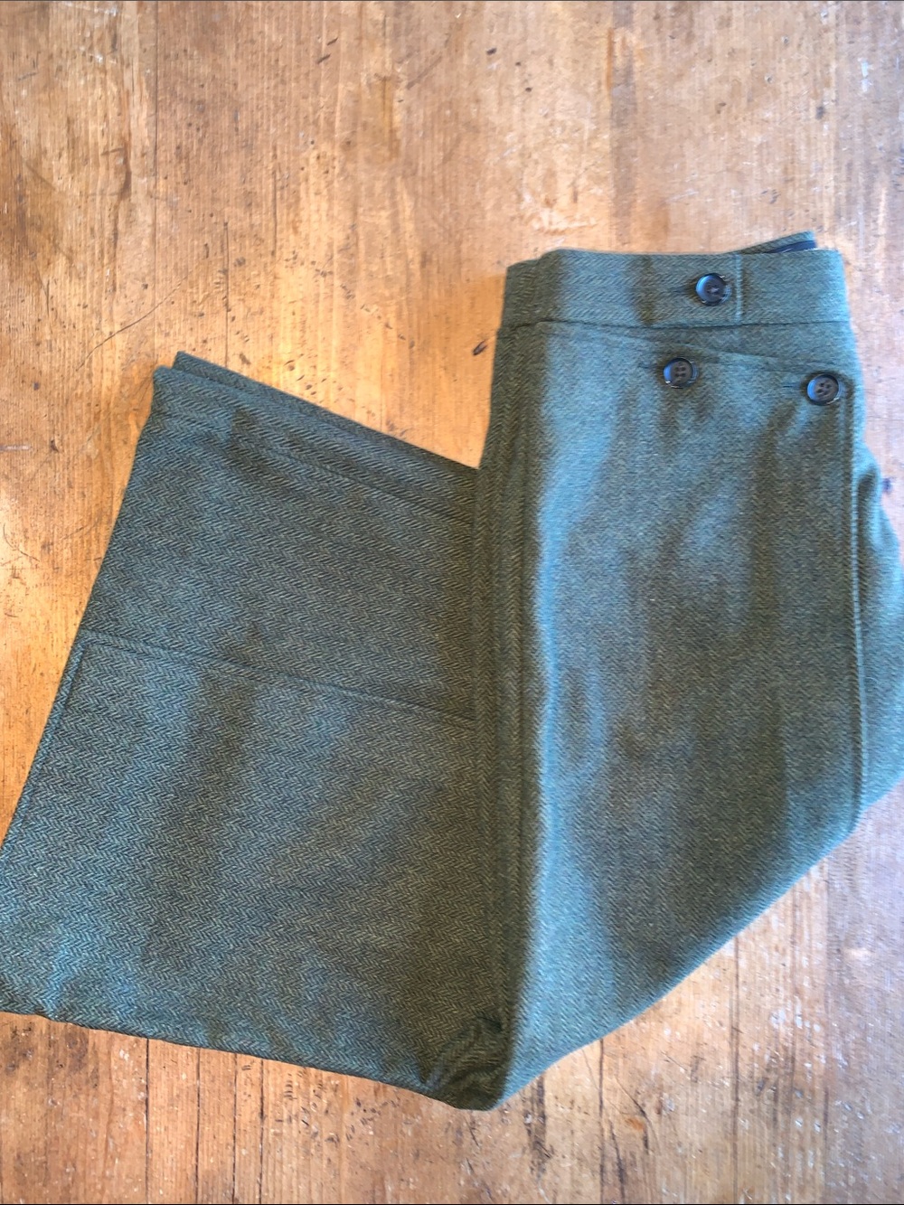 Tweed Wide Leg Olive Green High-Waist Trousers - Picture 11 of 16